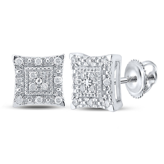 10k White Gold Womens Round Diamond Square Earrings 1/8 Cttw