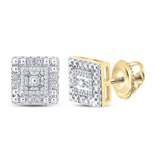  10k Yellow Gold Womens Round Diamond Square Earrings 1/8 Cttw