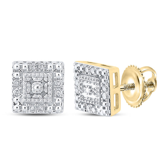 10k Yellow Gold Womens Round Diamond Square Earrings 1/8 Cttw