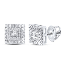  10k White Gold Womens Round Diamond Square Earrings 1/8 Cttw