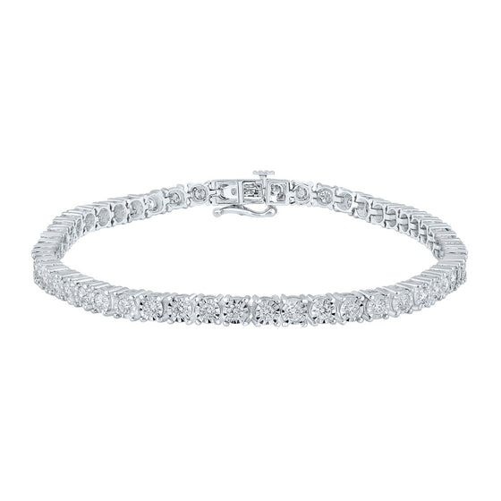 10k White Gold Mens Round Diamond Single Row Link Bracelet 3 Cttw
