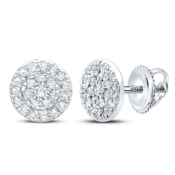 10k White Gold Womens Round Diamond Cluster Earrings 1/8 Cttw
