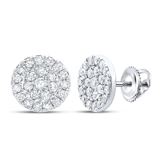 10k White Gold Womens Round Diamond Cluster Earrings 3/4 Cttw