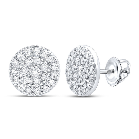 10k White Gold Womens Round Diamond Cluster Earrings 1 Cttw