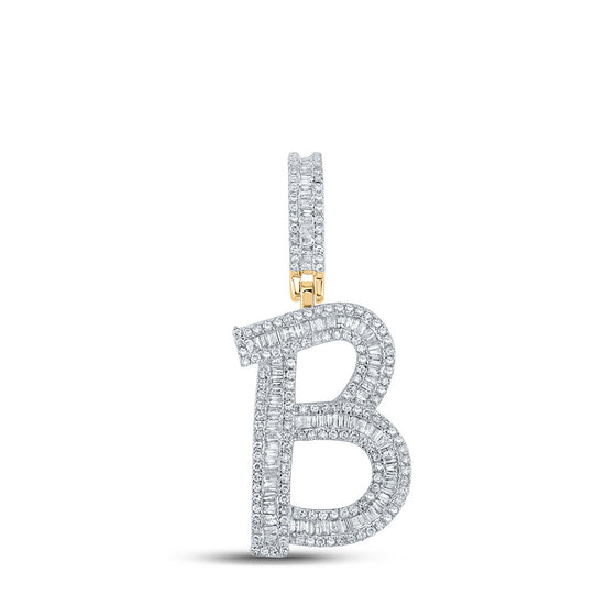 10k Yellow Gold Mens Baguette Diamond Initial B Letter Charm Pendant 1 Cttw