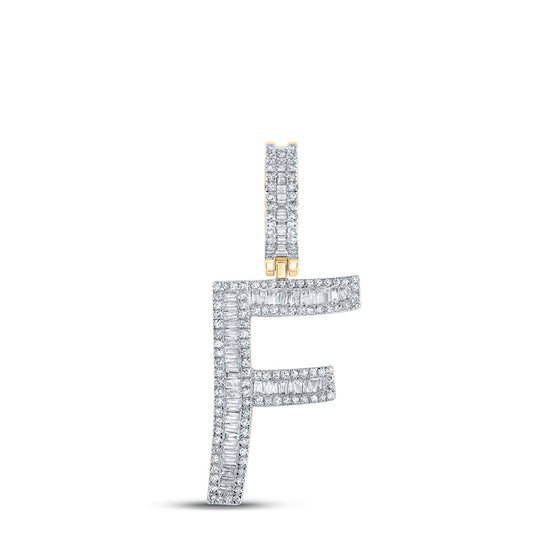 10k Yellow Gold Mens Baguette Diamond Initial F Letter Charm Pendant 3/4 Cttw