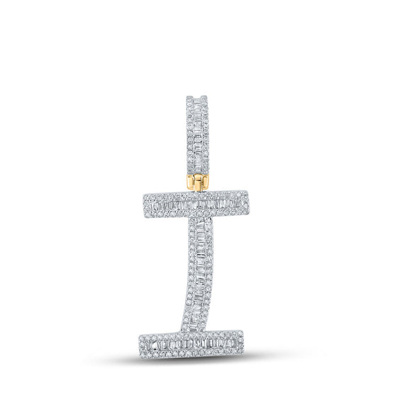 10k Yellow Gold Mens Baguette Diamond Initial I Letter Charm Pendant 3/4 Cttw