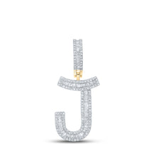  10k Yellow Gold Mens Baguette Diamond Initial J Letter Charm Pendant 3/4 Cttw