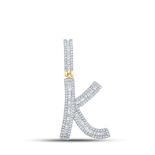  10k Yellow Gold Mens Baguette Diamond Initial K Letter Charm Pendant 3/4 Cttw