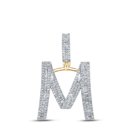 10k Yellow Gold Mens Baguette Diamond Initial M Letter Charm Pendant 1 Cttw
