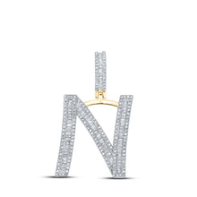  10k Yellow Gold Mens Baguette Diamond Initial N Letter Charm Pendant 7/8 Cttw