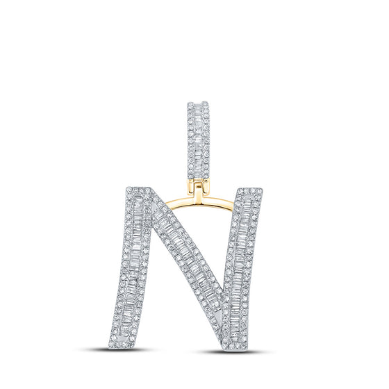 10k Yellow Gold Mens Baguette Diamond Initial N Letter Charm Pendant 7/8 Cttw