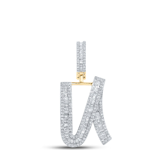 10k Yellow Gold Mens Baguette Diamond Initial U Letter Charm Pendant 7/8 Cttw