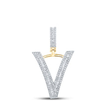  10k Yellow Gold Mens Baguette Diamond Initial V Letter Charm Pendant 3/4 Cttw