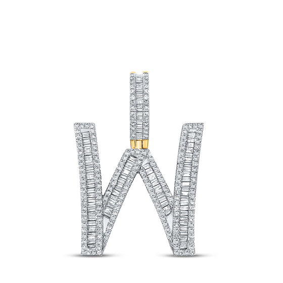 10k Yellow Gold Mens Baguette Diamond Initial W Letter Charm Pendant 1 Cttw