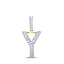  10k Yellow Gold Mens Baguette Diamond Initial Y Letter Charm Pendant 5/8 Cttw