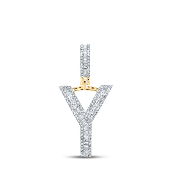 10k Yellow Gold Mens Baguette Diamond Initial Y Letter Charm Pendant 5/8 Cttw