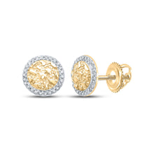  10k Yellow Gold Round Diamond Nugget Circle Earrings 1/8 Cttw