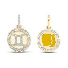  10k Yellow Gold Mens Baguette Diamond Gemini Sign Charm Pendant 1/2 Cttw