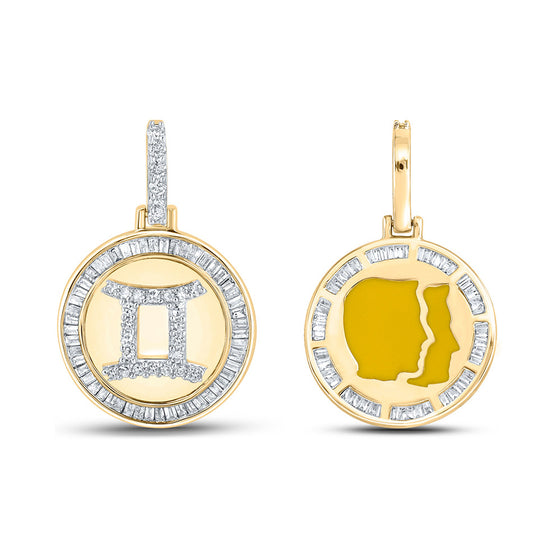 10k Yellow Gold Mens Baguette Diamond Gemini Sign Charm Pendant 1/2 Cttw