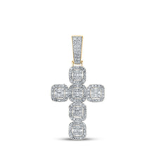  10k Yellow Gold Mens Baguette Diamond Cross Charm Pendant 1-1/3 Cttw