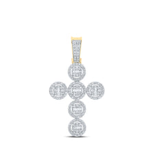  10k Yellow Gold Mens Baguette Diamond Cross Charm Pendant 1-5/8 Cttw