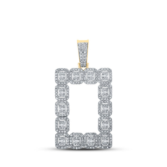 10k Yellow Gold Mens Baguette Diamond Rectangle Charm Pendant 2-1/2 Cttw