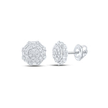  10k White Gold Baguette Diamond Octagon Cluster Earrings 5/8 Cttw