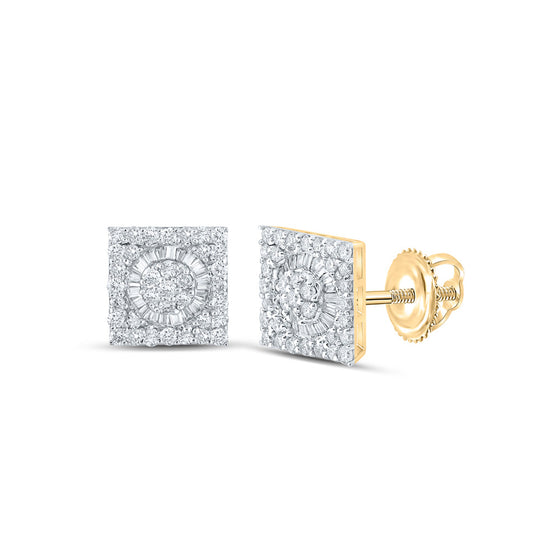 10k Yellow Gold Baguette Diamond Square Earrings 7/8 Cttw