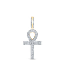  10k Yellow Gold Mens Round Diamond Ankh Cross Charm Pendant 3/8 Cttw
