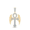10k Yellow Gold Mens Round Diamond Wing Ankh Cross Charm Pendant 5/8 Cttw