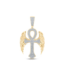  10k Yellow Gold Mens Round Diamond Wing Ankh Cross Charm Pendant 5/8 Cttw