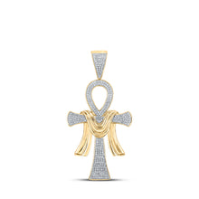 10k Yellow Gold Mens Round Diamond Ankh Cross Charm Pendant 3/4 Cttw