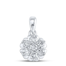  10k White Gold Womens Round Diamond Flower Cluster Pendant 1/3 Cttw