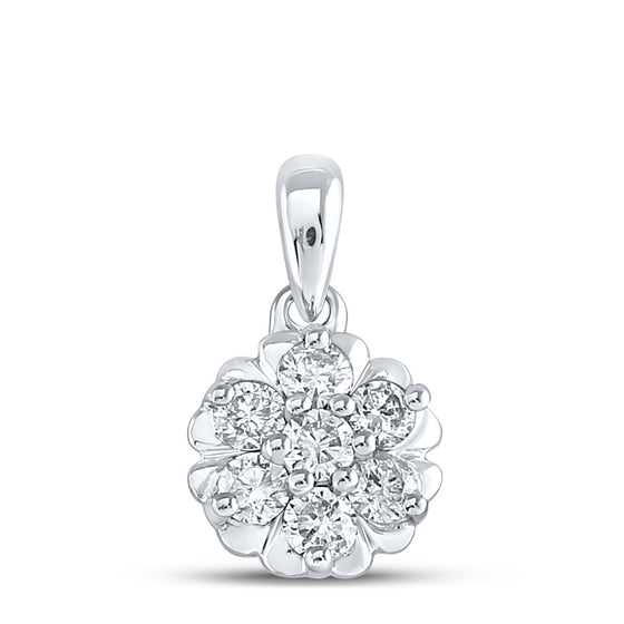 10k White Gold Womens Round Diamond Flower Cluster Pendant 1/3 Cttw