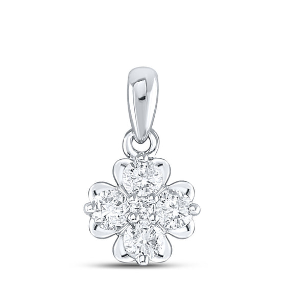 10k White Gold Womens Round Diamond Cluster Pendant 1/3 Cttw