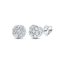  10k White Gold Womens Round Diamond Flower Cluster Earrings 1/4 Cttw