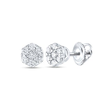  10k White Gold Womens Round Diamond Flower Cluster Earrings 1/4 Cttw