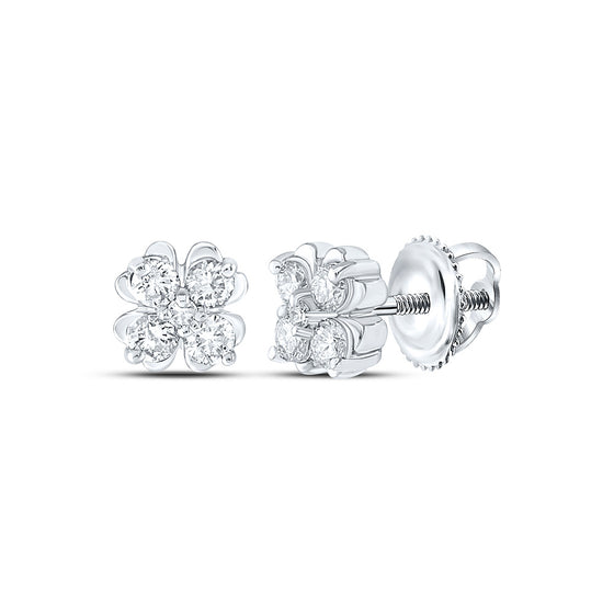 10k White Gold Womens Round Diamond Cluster Earrings 1/4 Cttw