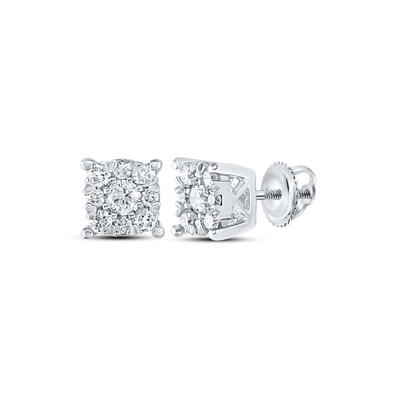 10k White Gold Womens Round Diamond Cluster Earrings 1/4 Cttw