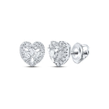 10k White Gold Womens Round Diamond Heart Earrings 1/4 Cttw