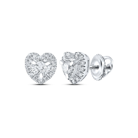 10k White Gold Womens Round Diamond Heart Earrings 1/4 Cttw