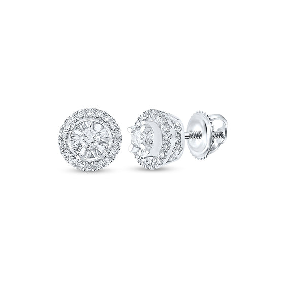10k White Gold Womens Round Diamond Halo Earrings 1/4 Cttw