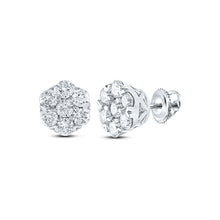  10k White Gold Womens Round Diamond Flower Cluster Earrings 5/8 Cttw