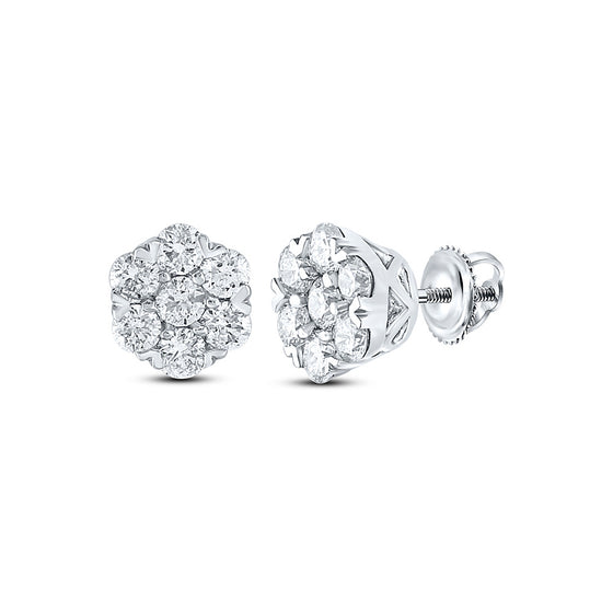 10k White Gold Womens Round Diamond Flower Cluster Earrings 5/8 Cttw