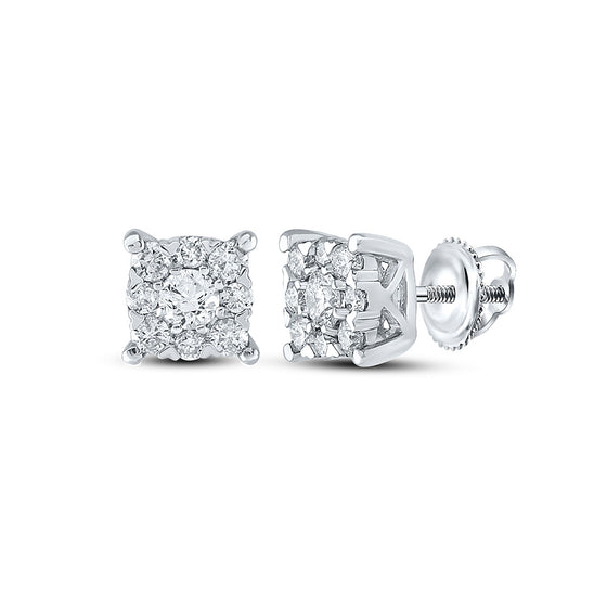10k White Gold Womens Round Diamond Cluster Earrings 1/2 Cttw
