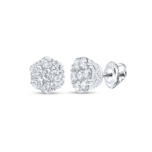  10k White Gold Womens Round Diamond Flower Cluster Earrings 1 Cttw