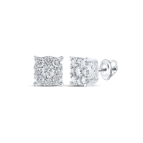 10k White Gold Womens Round Diamond Cluster Earrings 7/8 Cttw