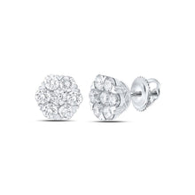  14k White Gold Womens Round Diamond Flower Cluster Earrings 1-7/8 Cttw
