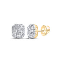  10k Yellow Gold Baguette Diamond Cluster Earrings 1/4 Cttw